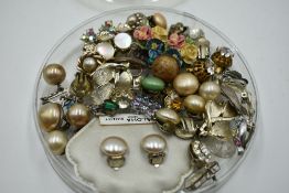 A selection of vintage clip and screw back earrings including shell, simulated pearl, diamante etc