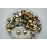 A selection of vintage clip and screw back earrings including shell, simulated pearl, diamante etc