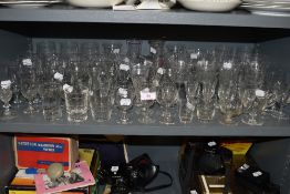 A selection of cocktail wine and spirit glasses including antique cut