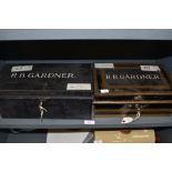 Two vintage metal lockable deed boxes both having R.B Gardner to lids.