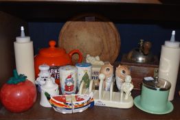 A variety of vintage and retro items including Royal Doulton condiment jar with metal lid, sauce