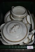 A box of vintage ceramics including tureens, egg cups, plates and more.AF