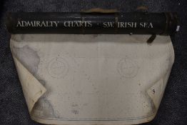 An antique marine or naval charts tube marked Admiralty Charts S.W Irish sea