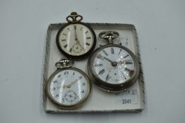 Three top wound vintage pocket watches in base metal and white metal cases