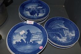 Eleven Royal Copenhagen christmas display plates.