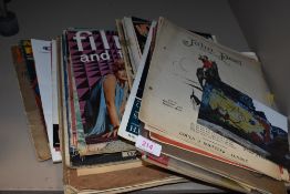 A collection of vintage emphemera including sheet music, Womans own, Picturegoer, Amtuer wireless