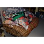 A mixed lot of vintage and retro items including seeping bag, two patch work cushions and a peg