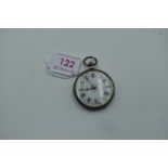 A continental silver key wound pocket watch of small form having Roman numeral dial to white