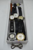 A selection of vintage wrist watches including Optima, Rotary, Ferel etc, and a marcasite bow