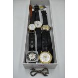 A selection of vintage wrist watches including Optima, Rotary, Ferel etc, and a marcasite bow