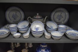 A partial Chinese dinner service having blue and white pattern, around forty six items.