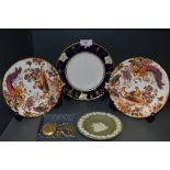 three Royal Crown Derby side plates, two Olde Avesbury and one Vine cobalt,also included is a