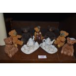 A collection of Teddy figurines and two dolls tea services.