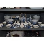 A mixed lot containing various oriental style table items, including tea pot, bowls and more, also