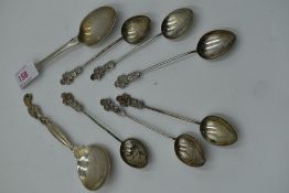 A Victorian HM silver teaspoon and a small selection of white metal spoons including Middle