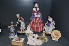 A selection of figures and figurines including pair of hard paste musicians