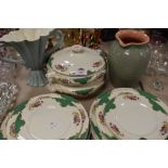 A good quantity of vintage Booths plates having green motifs and floral pattern on cream ground,