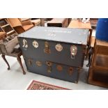 Two vintage luggage trunks or travel chest 92 cm long approx