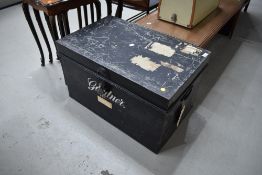 A large size lockable deed chest having key and painted for Gardner