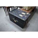 A large size lockable deed chest having key and painted for Gardner