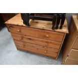 A modern part pine low bedroom chest of three drawers, width approx. 84cm