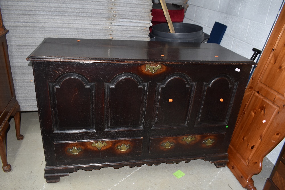 A period oak kist having under drawers and brass fitments possibly late 18th, dimensions approx.
