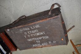 a vintage leather bound suit case or travel trunk marke Sitma line possibly rail or nautical