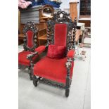 A late Victorian Carolean style solid oak carver chair of impressive proportions having Black Forest