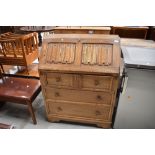 A vintage light oak bureau, approx width 76cm , height 100cm