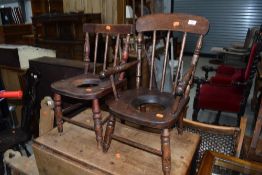 Two Victorian childs commode chairs (af)