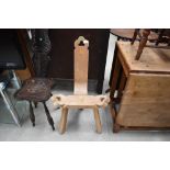 A stripped Gothic style three legged stool/knitting chair