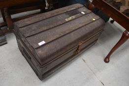 A vintage tin trunk or chest 63cm wide