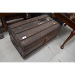 A vintage tin trunk or chest 63cm wide