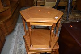 A modern/vintage hexagonal occasional coffee table, diameter approx. 46cm