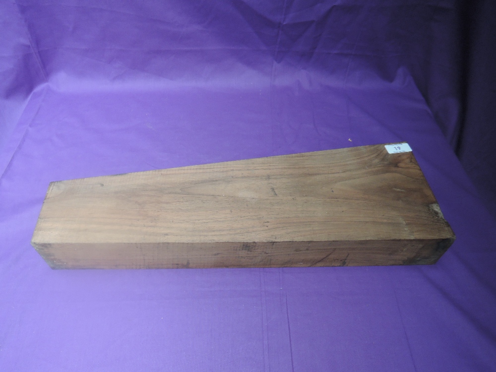 A French Walnut Gun Stock Blank, stamped GM in a circle, length 49cm, width 16.5cm and 9cm, depth