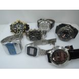 Seven gents wrist watches of different designs including Casio A159W, Sekonda 3844, Jialilei no: