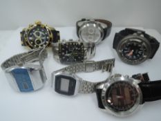Seven gents wrist watches of different designs including Casio A159W, Sekonda 3844, Jialilei no: