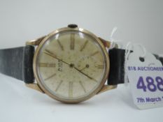 A gent's 9ct gold wrist watch by Avia having a baton numeral dial with subsidiary seconds on a