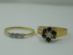 Two 18ct gold dress rings , both AF, approx 4.7g