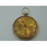 A Victorian key wound 18ct gold pocket watch no:14583 having Roman numeral dial and subsidiary