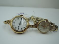 Two lady's 9ct gold wrist watches, both having Arabic numeral dials to circular faces with rolled
