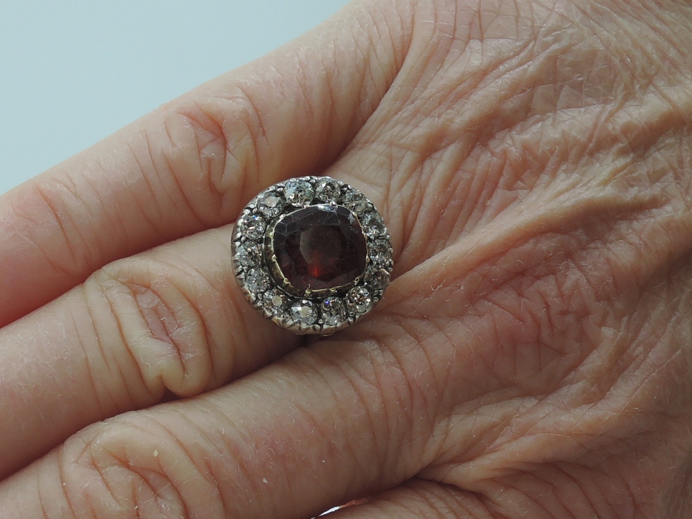 A lady's dress ring having a diamond and spinel style stone cluster, diamonds total approx 0.7ct, in - Image 2 of 6