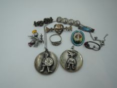 A small selection of white metal and HM silver jewellery including two Norwegian pendants, thistle