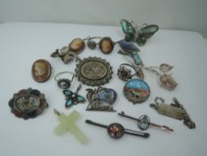 A selection of white metal jewellery including brooches, rings, pendants etc, many stamped sterling