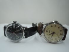 A vintage Tissot Seastar wrist watch having Arabic numeral dial, steel case and leather strap, and a