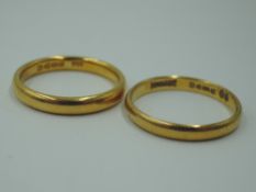 Two 22ct gold wedding bands, approx 5.5g & sizes I/K