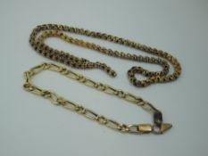A yellow metal fancy link chain bearing plaque marked 15 and a yellow metal bracelet testing as