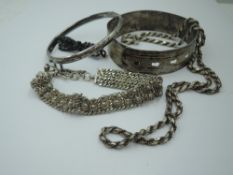 A selection of HM silver and white metal jewellery including HM silver bangles, filligree