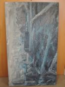 An oil painting on board, stylised landscape, 91 x 153cm