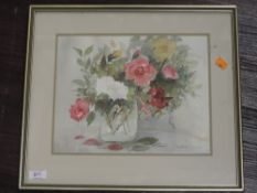 A watercolour, Margaret Crowe, still life, signed, 25 x 31cm, plus frame and glazed